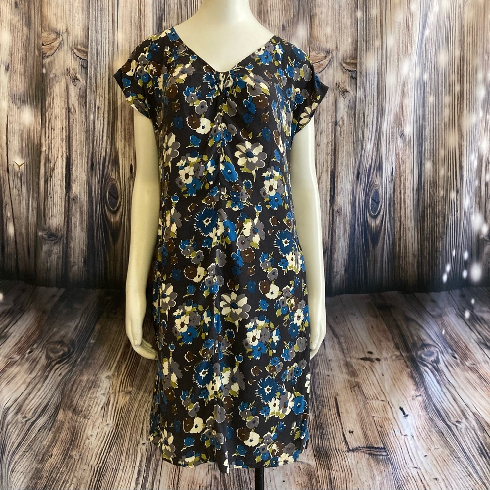 Boden Floral Midi Dress in Brown, Blue, Cream